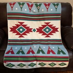 St. Labre Indian School Fleece Blanket 38x60 Southwest Native Print Teepee Stars